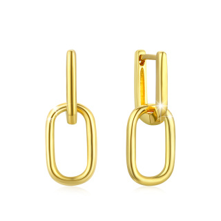 Sterling Silver with Yellow Gold Plated Square Drop Earrings-49