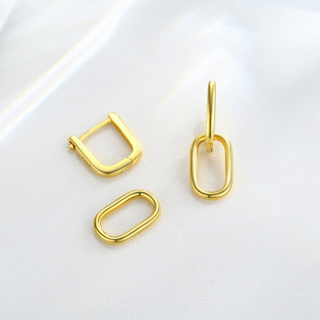 Sterling Silver with Yellow Gold Plated Square Drop Earrings-3