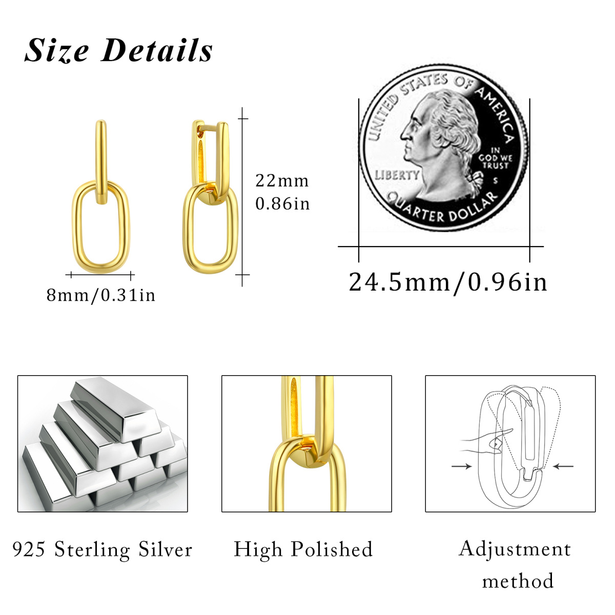 Quadratische Tropfenohrringe aus Sterlingsilber mit Gelbgold überzogen-4