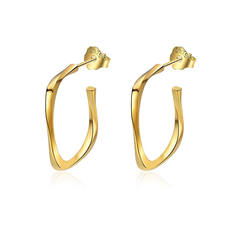 Sterling Silver with Yellow Gold Plated Square Hoop Earrings-1