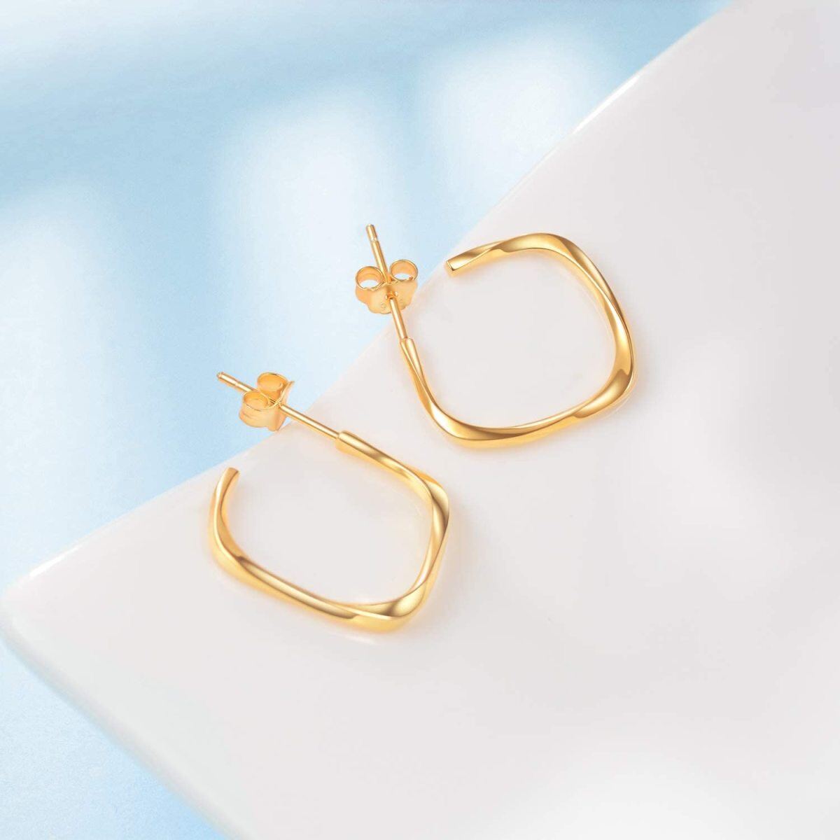 Sterling Silver with Yellow Gold Plated Square Hoop Earrings-3