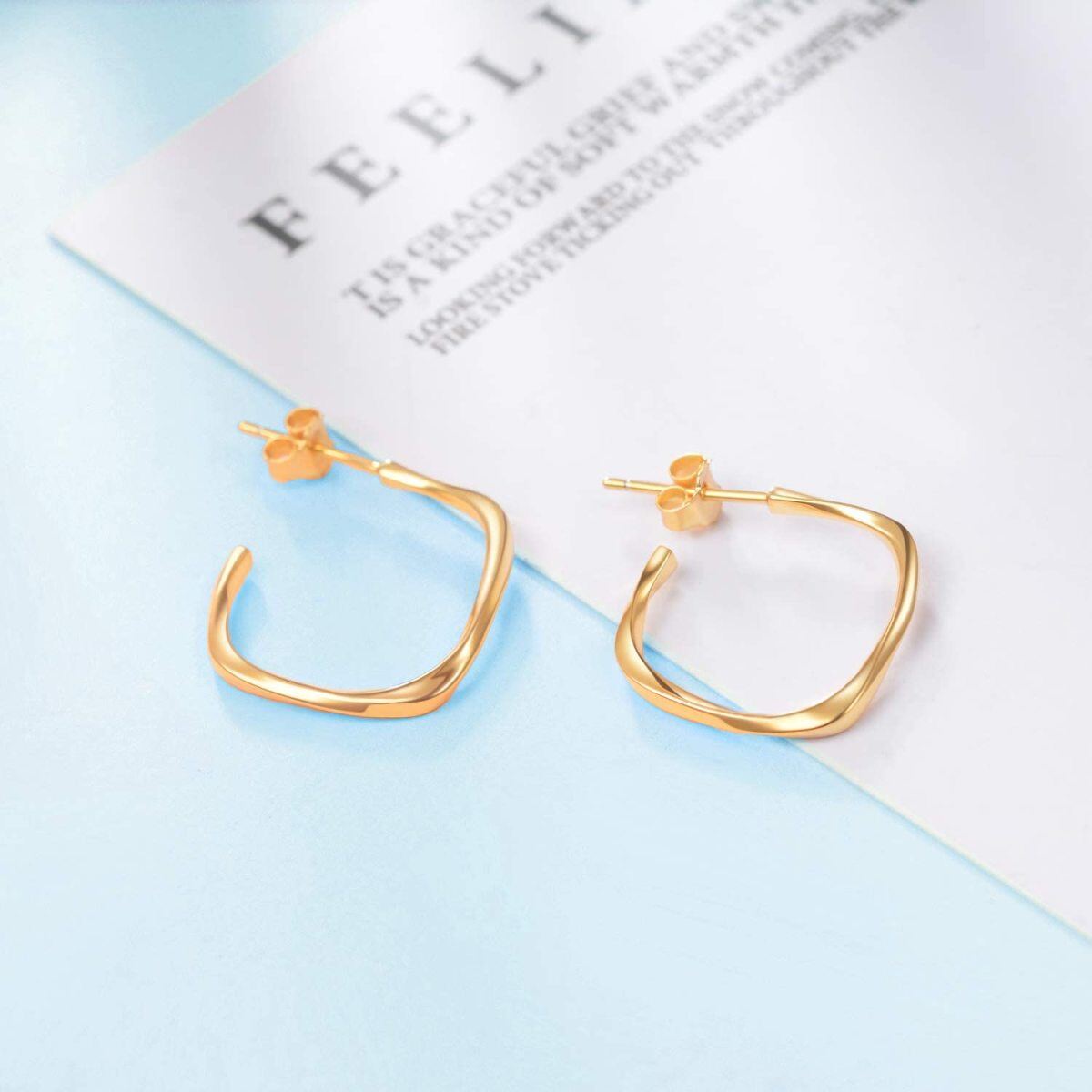 Sterling Silver with Yellow Gold Plated Square Hoop Earrings-4