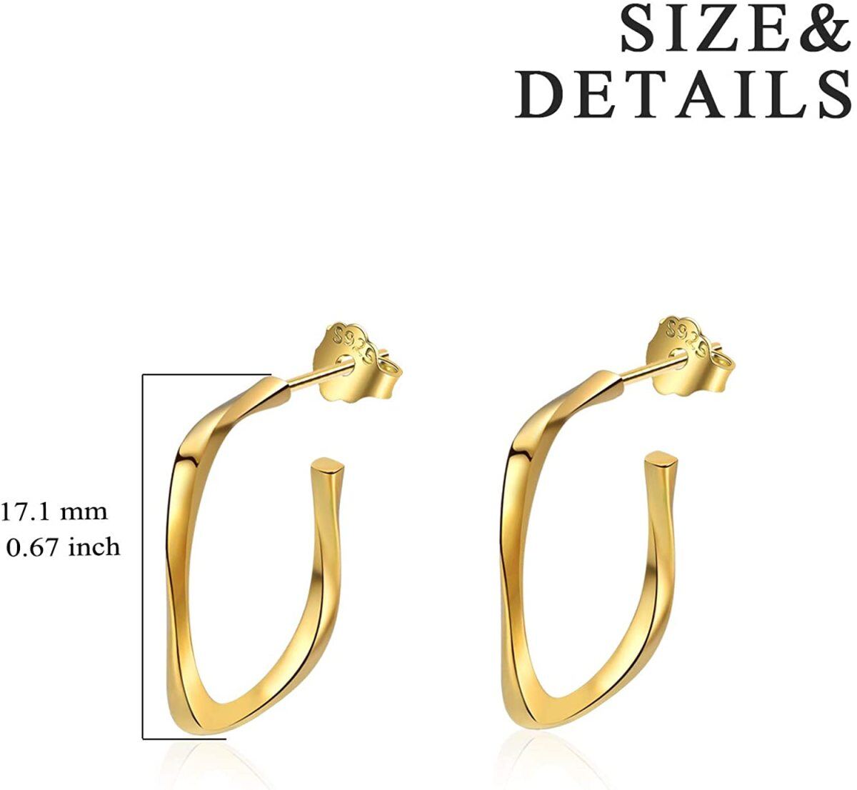 Sterling Silver with Yellow Gold Plated Square Hoop Earrings-5