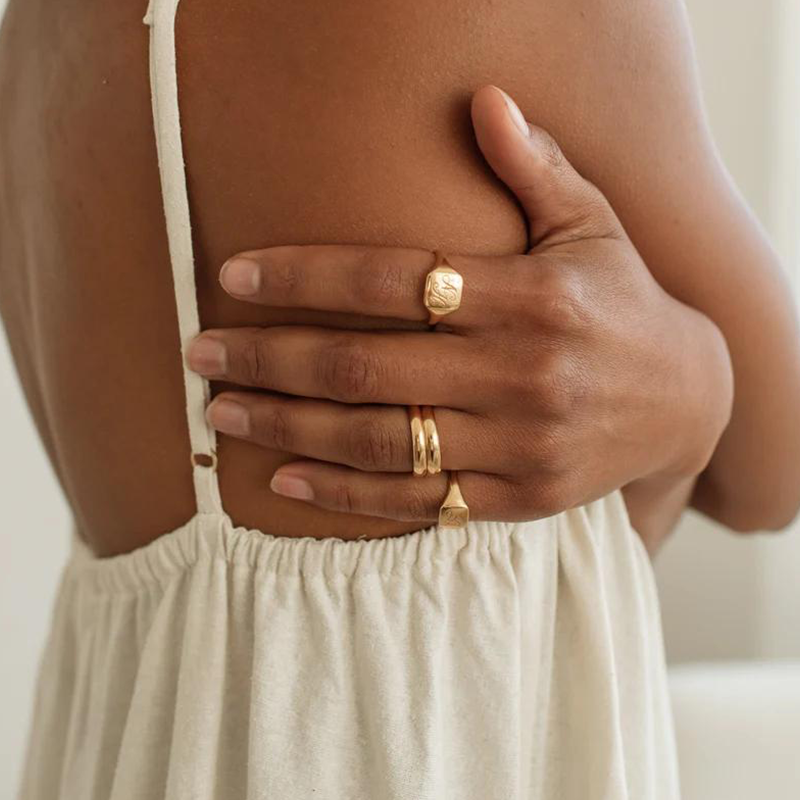 Anillo cuadrado de plata de ley con baño de oro amarillo-2