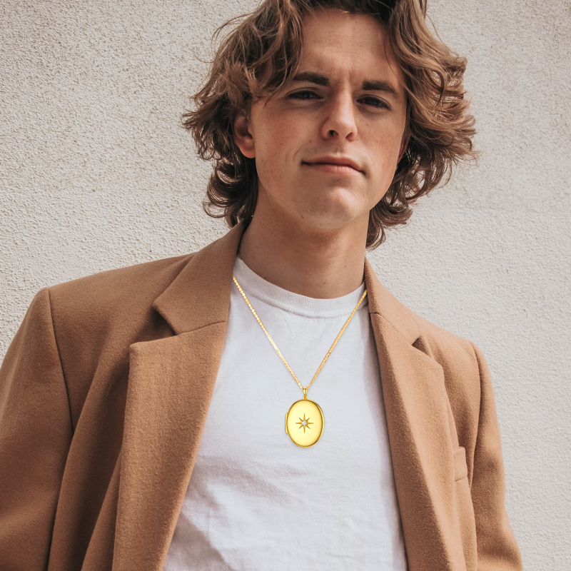 Gepersonaliseerde fotomedaillonketting met vergulde cirkel en zirkonia voor dames en heren-3