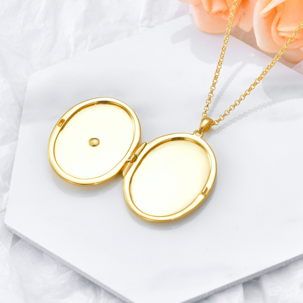 Gold Vermeil Circle Zircon Star Personalized Photo Locket Necklace for Women Men-7