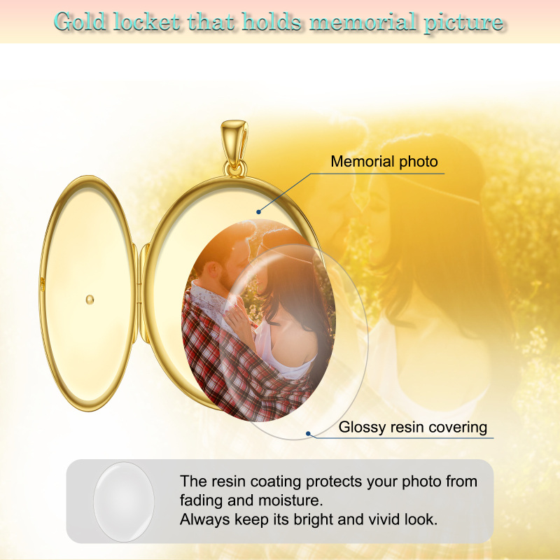 Gepersonaliseerde fotomedaillonketting met vergulde cirkel en zirkonia voor dames en heren-9