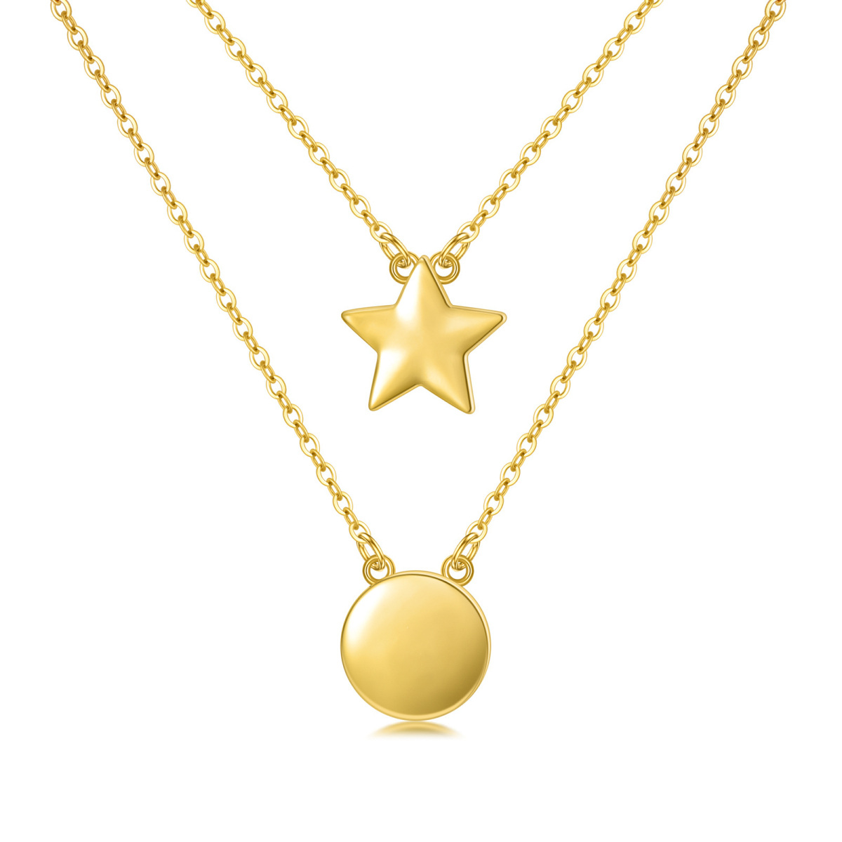 Sterling Silver with Yellow Gold Plated Star Disc Layered Necklace-1