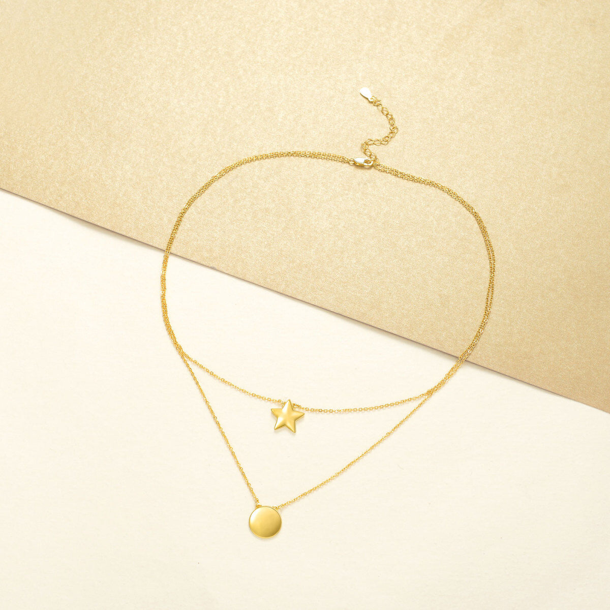 Sterling Silver with Yellow Gold Plated Star Disc Layered Necklace-4