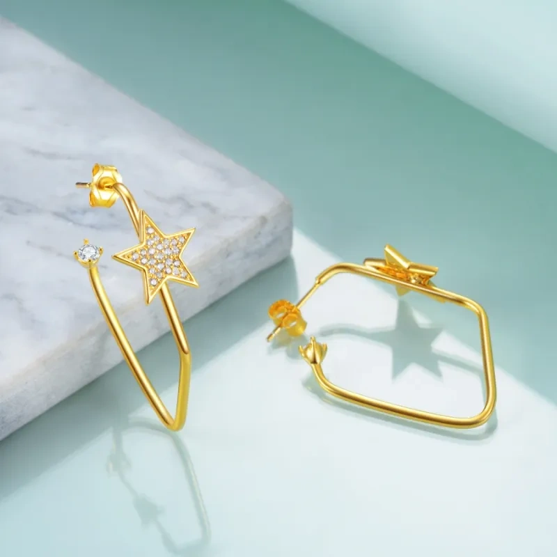 Creolen aus Sterlingsilber mit gelbvergoldetem Zirkonia im Stern-Design-3