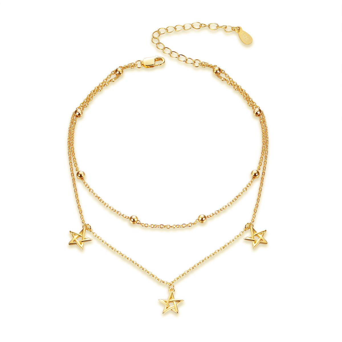 Sterling Silver with Yellow Gold Plated Star Multi-layered Anklet-1