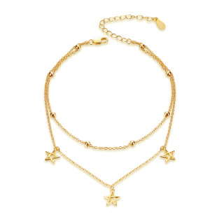 Tobillera multicapa de plata de ley con estrella chapada en oro amarillo-15