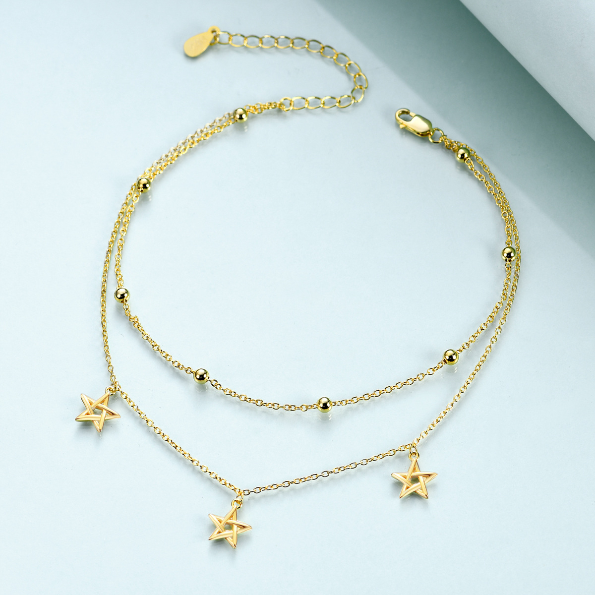 Sterling Silver with Yellow Gold Plated Star Multi-layered Anklet-2