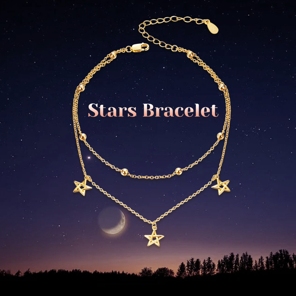 Bracelet de cheville en argent sterling avec étoile plaquée or jaune multicouche-4