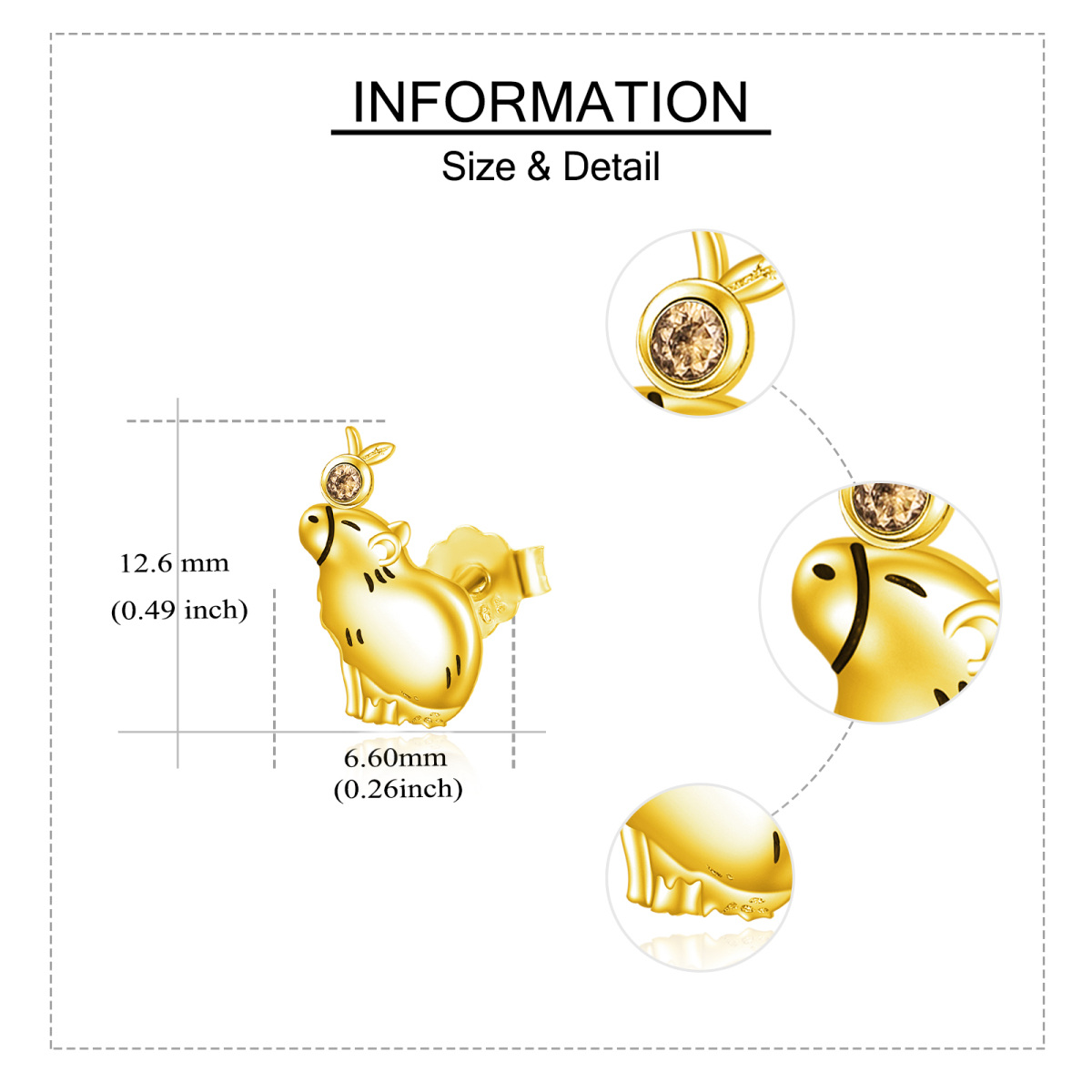 Sterling Silver with Yellow Gold Plated Cubic Zirconia Stud Earrings-5