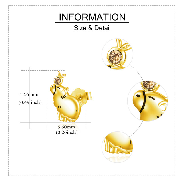 Orecchini a bottone in argento sterling con zirconi cubici placcati in oro giallo-5