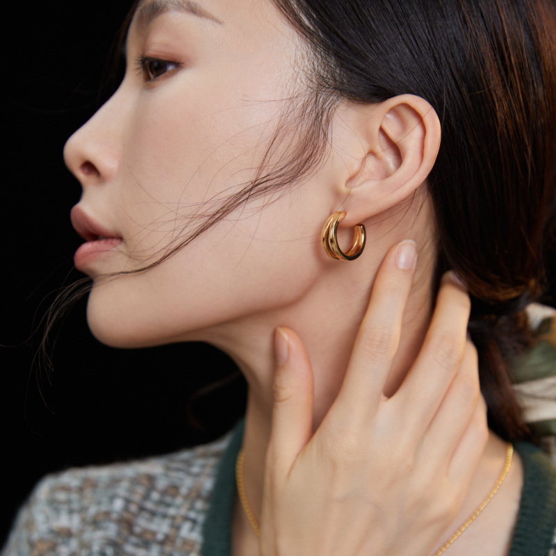 Brincos de círculo geométrico de prata esterlina banhados a ouro-2