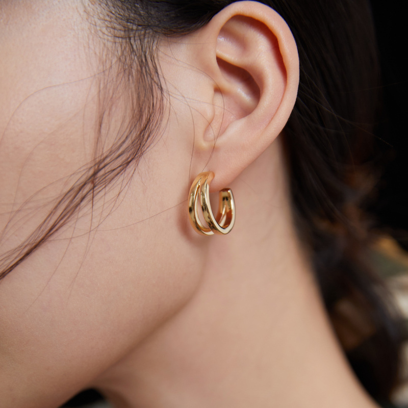 Brincos de círculo geométrico de prata esterlina banhados a ouro-3