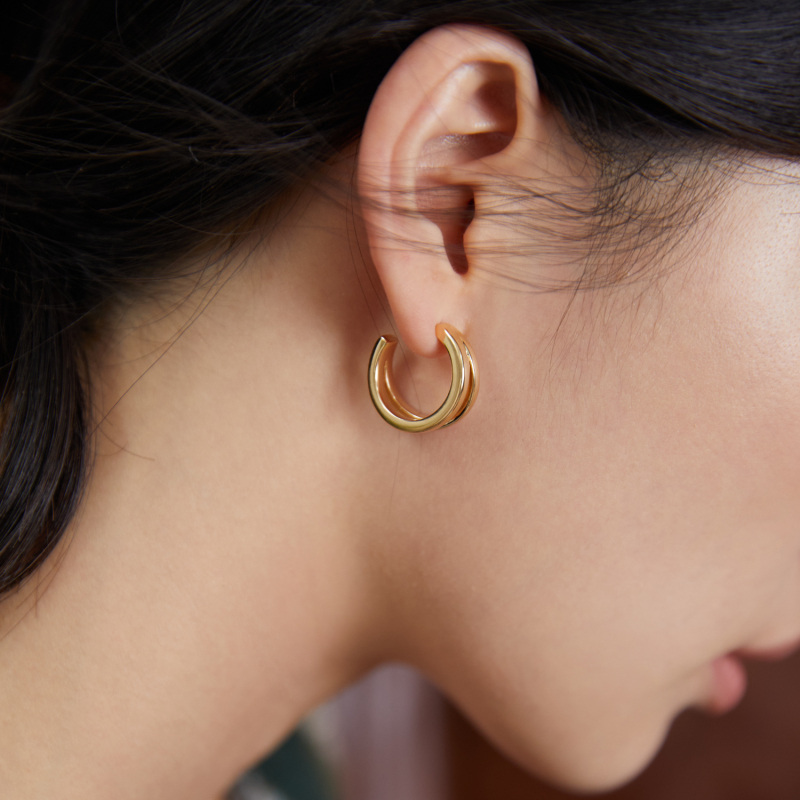 Brincos de círculo geométrico de prata esterlina banhados a ouro-5