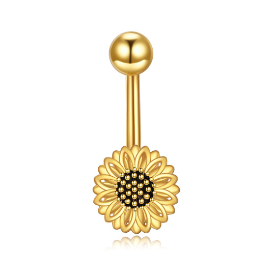 Sterling Silver with Yellow Gold Plated Sunflower Belly Button Ring