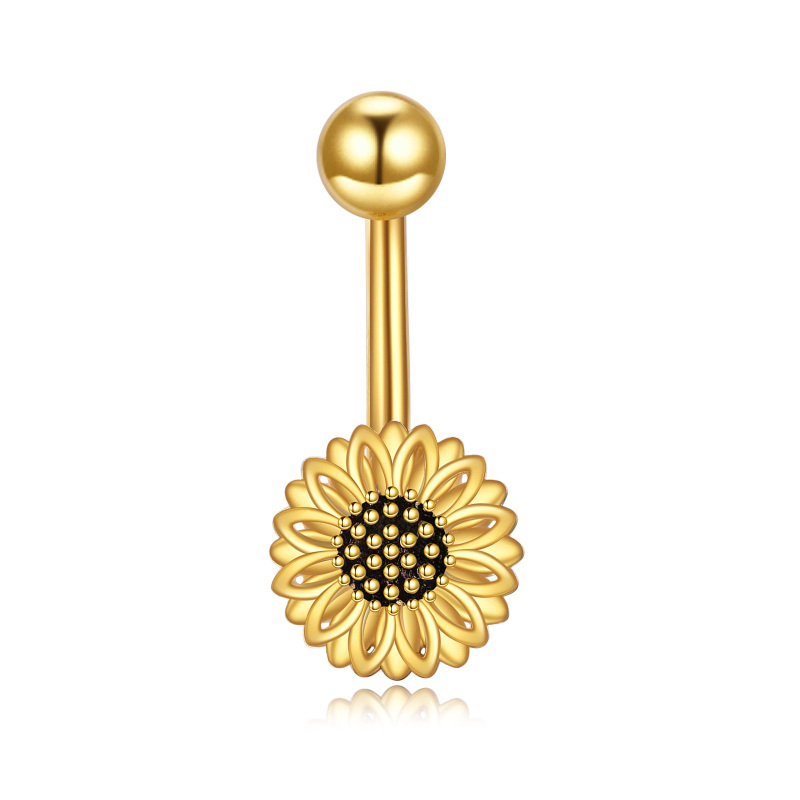 Sterling Silver with Yellow Gold Plated Sunflower Belly Button Ring-2