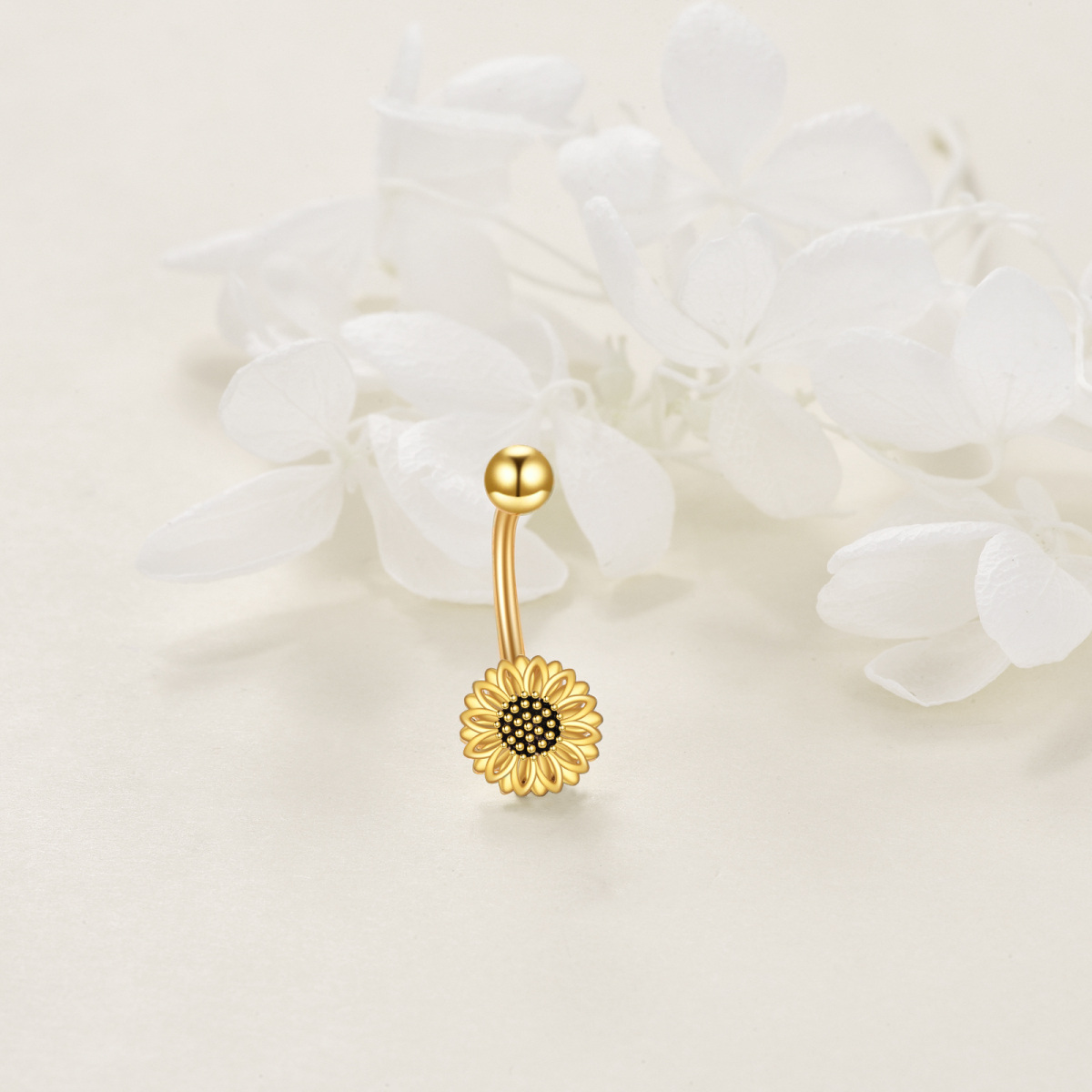 Anillo ombligo girasol de plata de ley con baño de oro amarillo-3