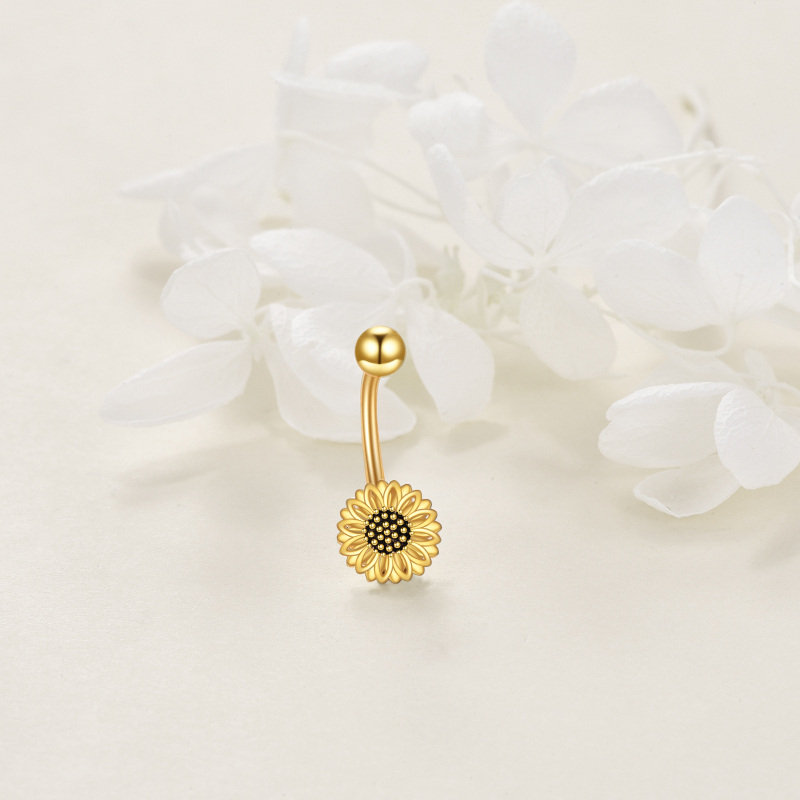 Sterling Silver with Yellow Gold Plated Sunflower Belly Button Ring-3