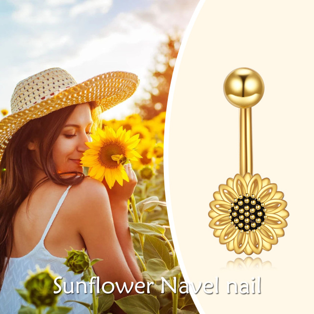 Sterling Silver with Yellow Gold Plated Sunflower Belly Button Ring-6