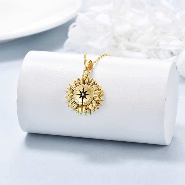 Sterling Silver with Yellow Gold Plated Sunflower & Compass Pendant Necklace with Engraved Word-3