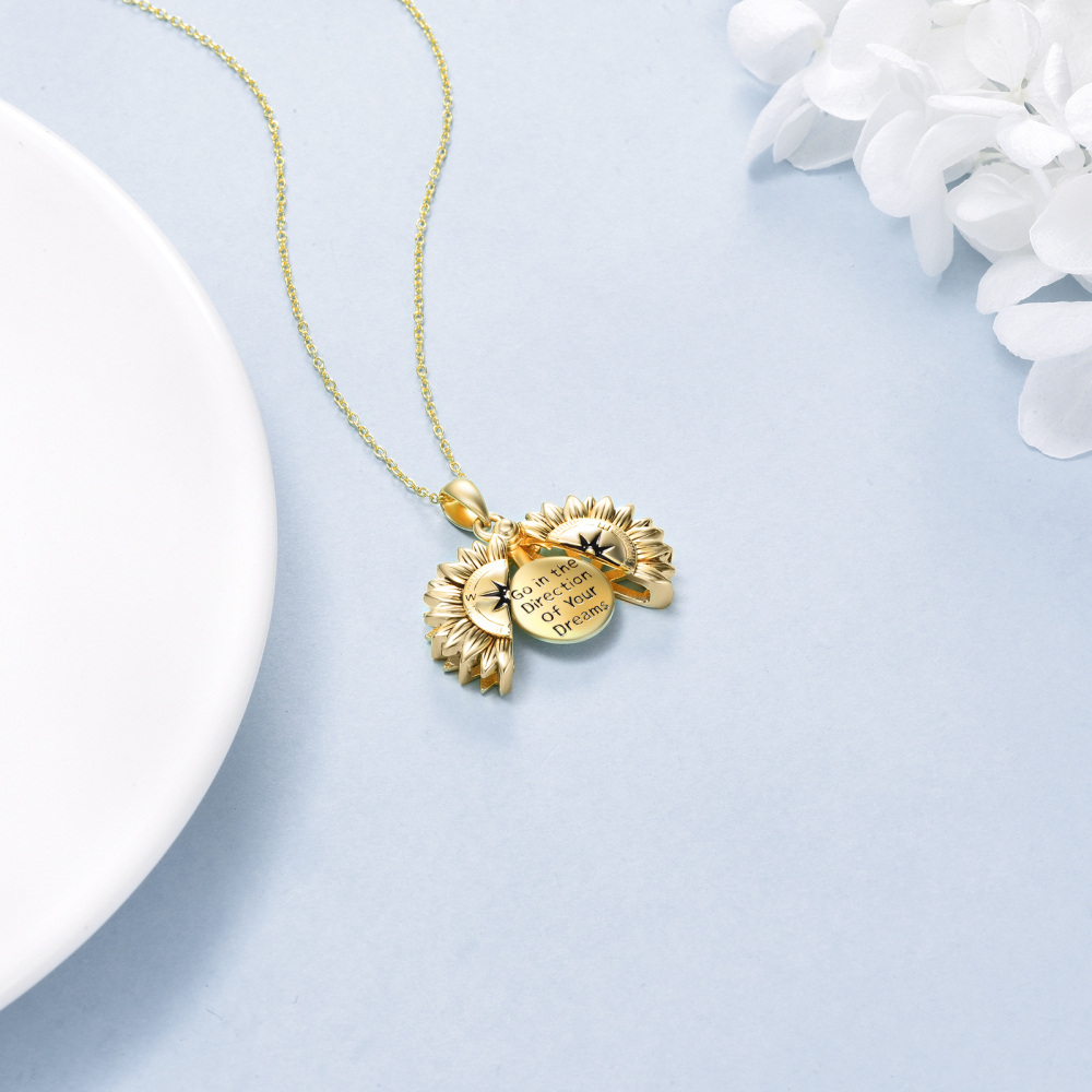 Sterling Silver With Yellow Gold Plated Star Sunflower Pendant Persoalized Engraving Necklace For Unisex-4