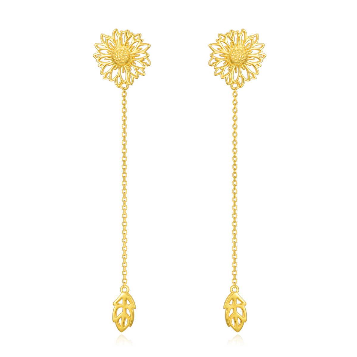 Sterling Silver with Yellow Gold Plated Sunflower Drop Earrings-1