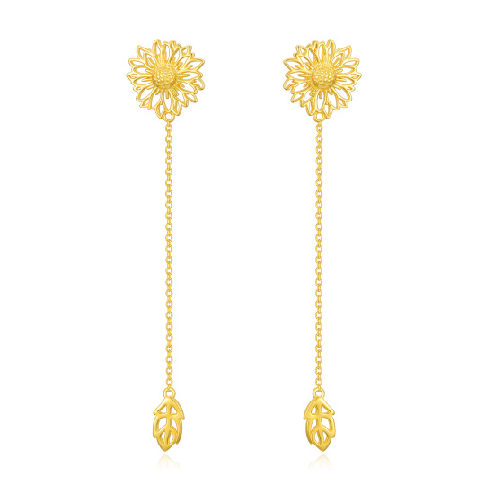 Sterling Silver with Yellow Gold Plated Sunflower Drop Earrings