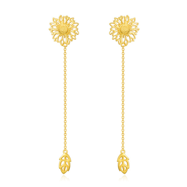 Sterling Silver with Yellow Gold Plated Sunflower Drop Earrings-1