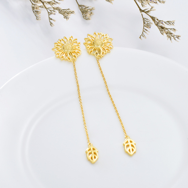 Orecchini pendenti in argento sterling con girasole placcato in oro giallo-3