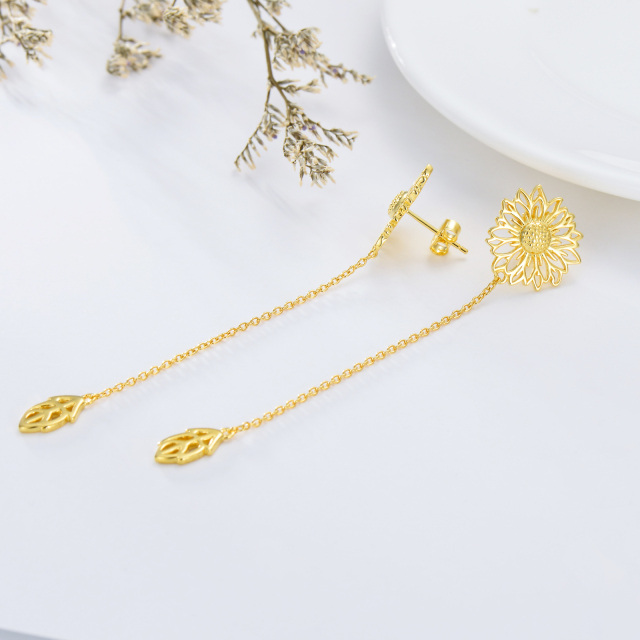 Orecchini pendenti in argento sterling con girasole placcato in oro giallo-4