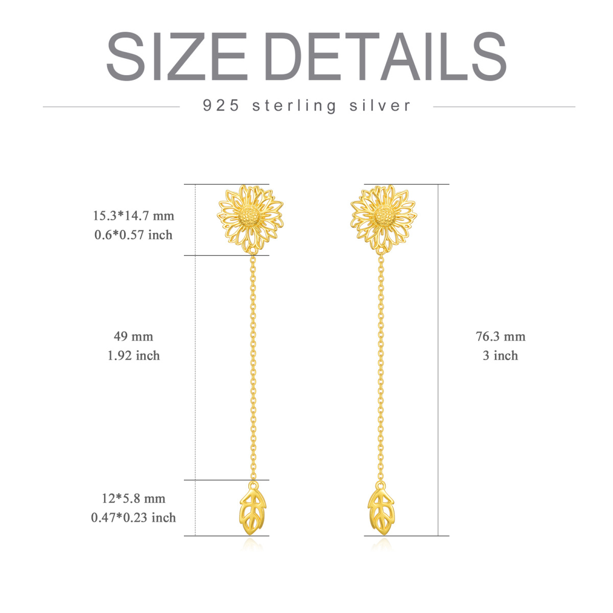 Sterling Silver with Yellow Gold Plated Sunflower Drop Earrings-5