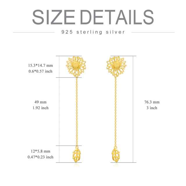 Sterling Silver with Yellow Gold Plated Sunflower Drop Earrings-5