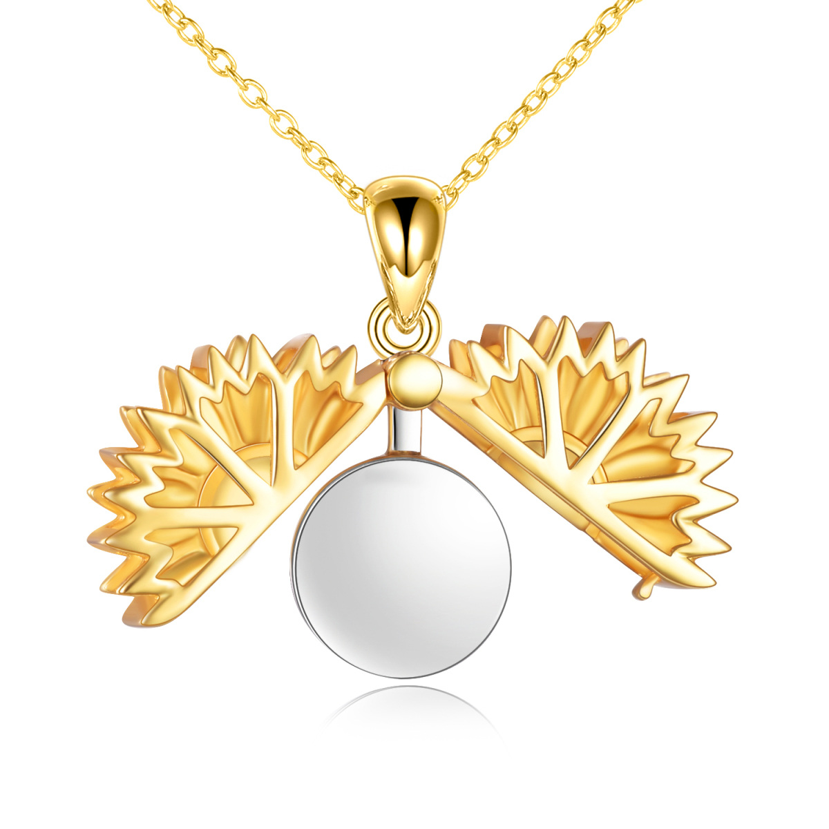 Sterling Silver with Yellow Gold Plated Sunflower Pendant Necklace with Engraved Word-2