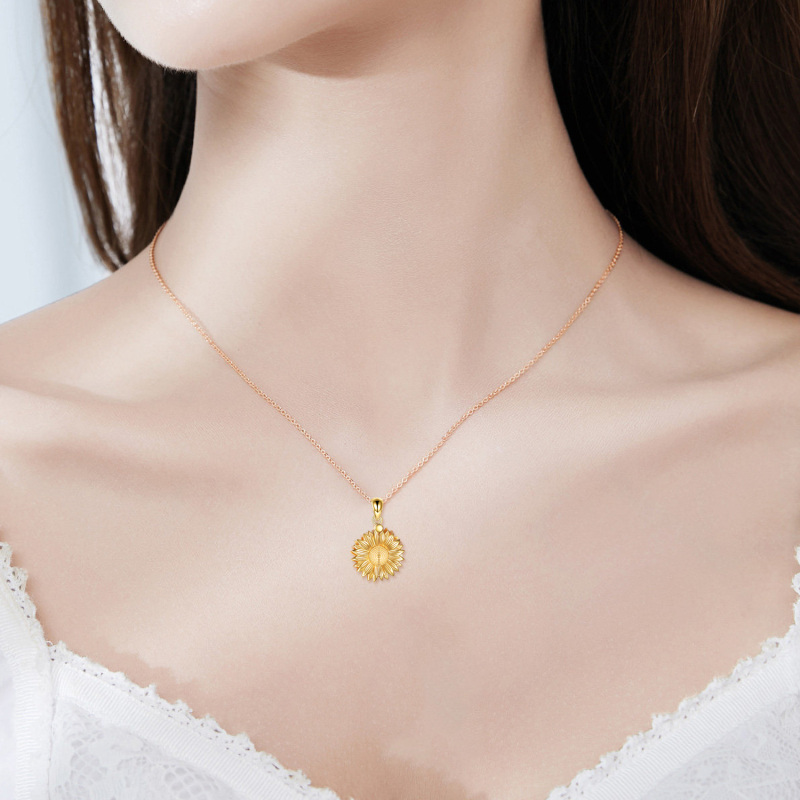 Halskette mit Sonnenblumen-Anhänger aus Sterlingsilber und Gelbgold plattiert mit eingraviertem Wort-3