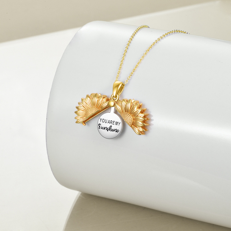 Halskette mit Sonnenblumen-Anhänger aus Sterlingsilber und Gelbgold plattiert mit eingraviertem Wort-5
