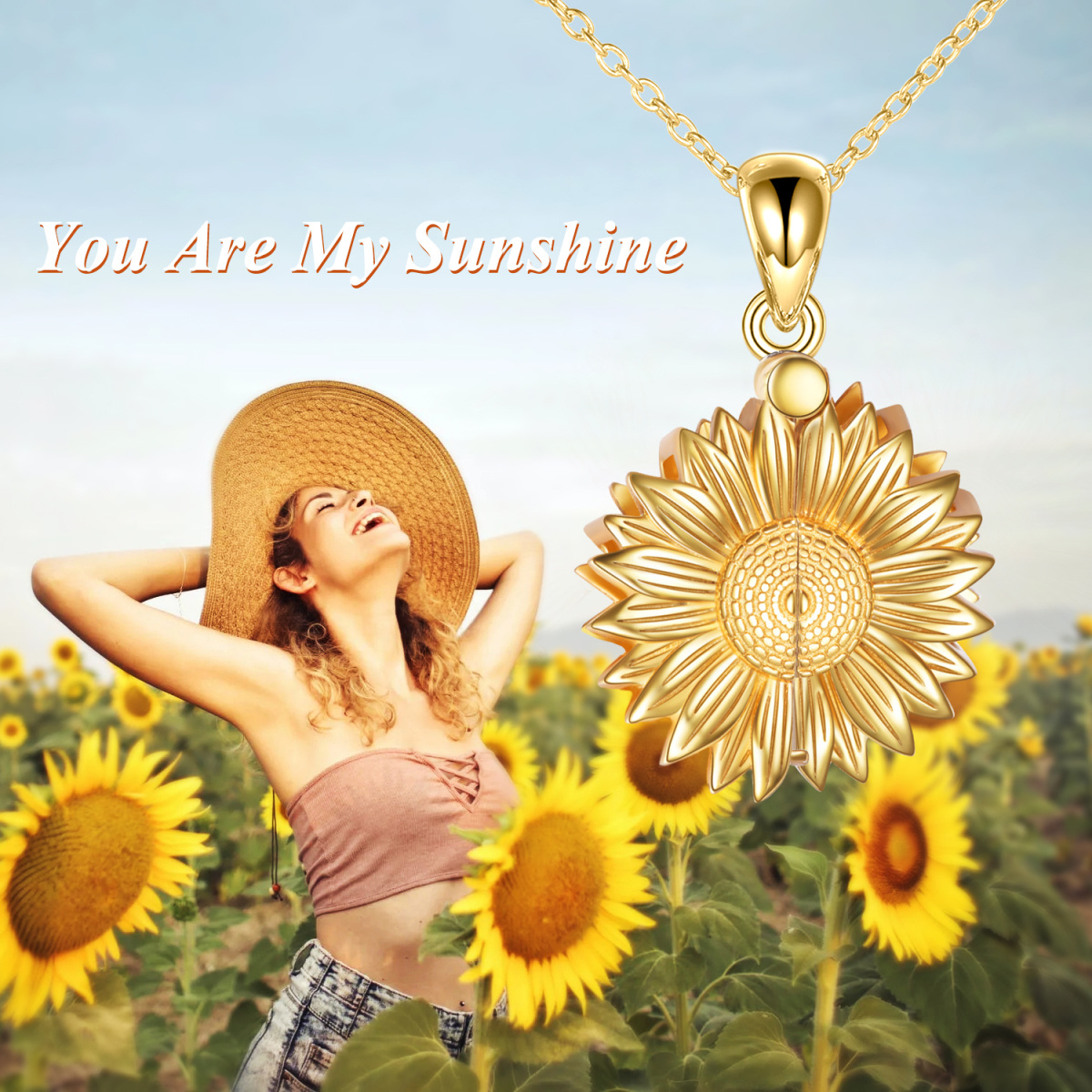 Sterling Silver with Yellow Gold Plated Sunflower Pendant Necklace with Engraved Word-7