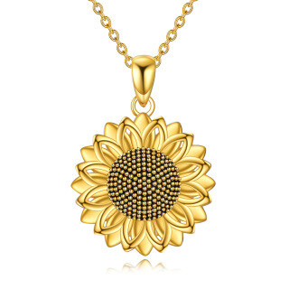 Sterling Silver with Yellow Gold Plated Sunflower Pendant Necklace-13