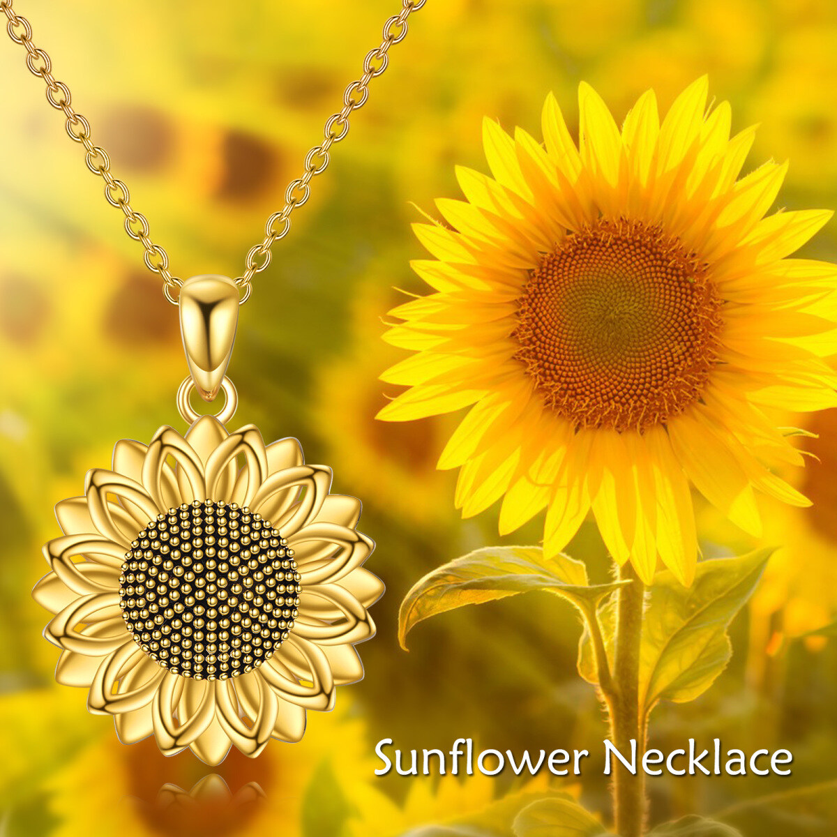 Sterling Silver with Yellow Gold Plated Sunflower Pendant Necklace-4