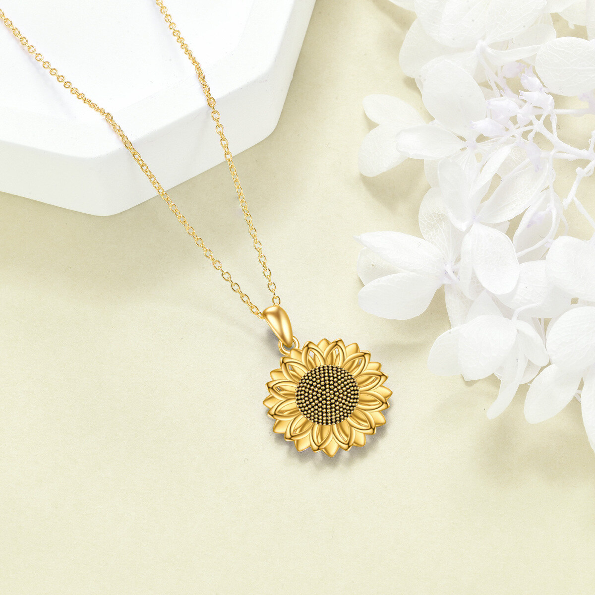 Sterling Silver with Yellow Gold Plated Sunflower Pendant Necklace-5