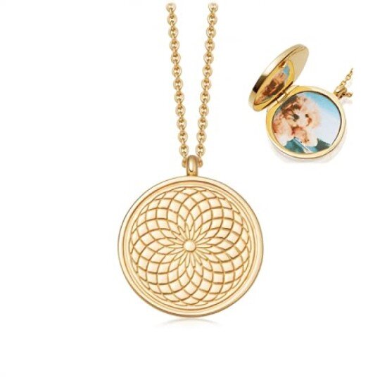 Sterling Silver with Yellow Gold Plated Sunflower Personalized Photo Locket Necklace