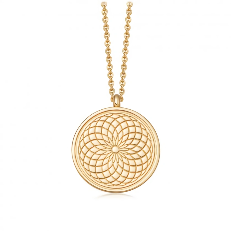 Colar de medalhão com foto personalizada de girassol em prata de lei com banho de ouro ama-3