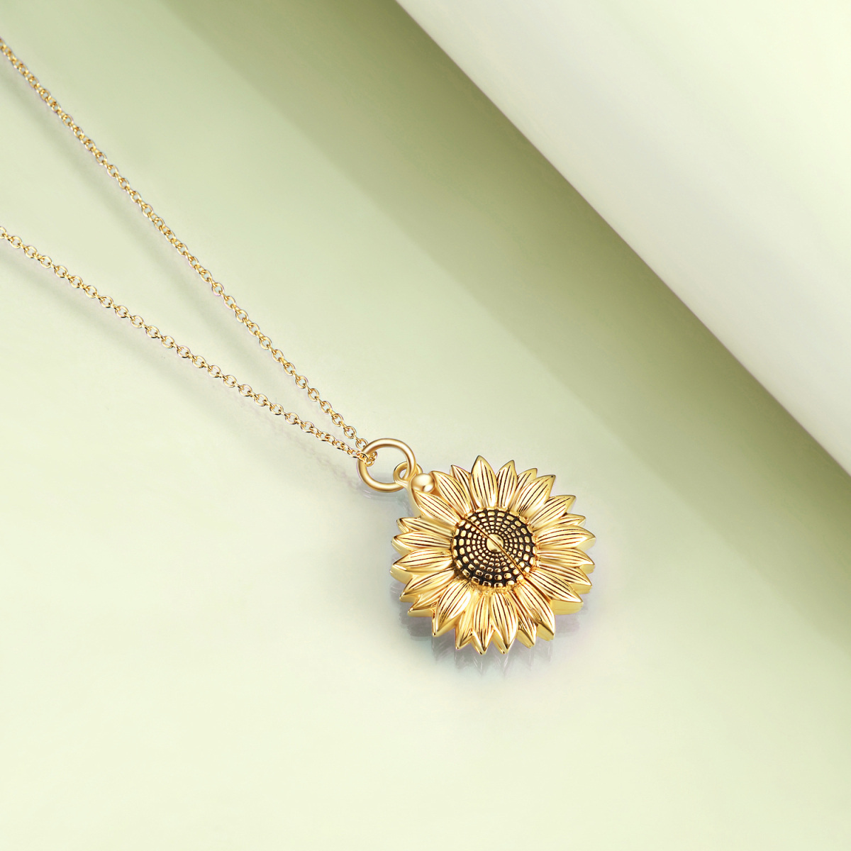 Sterling Silver with Yellow Gold Plated Sunflower & Personalized Photo Personalized Photo Locket Necklace with Engraved Word-3