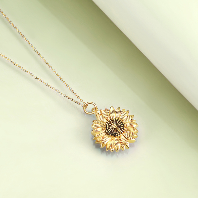 Sterling Silver with Yellow Gold Plated Sunflower & Personalized Photo Personalized Photo Locket Necklace with Engraved Word-3