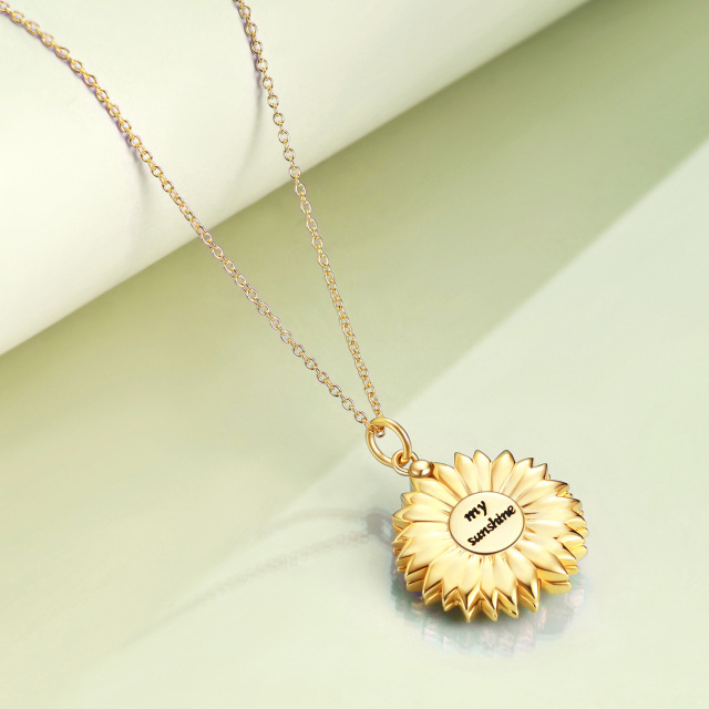 Sterling Silver with Yellow Gold Plated Sunflower & Personalized Photo Personalized Photo Locket Necklace with Engraved Word-4