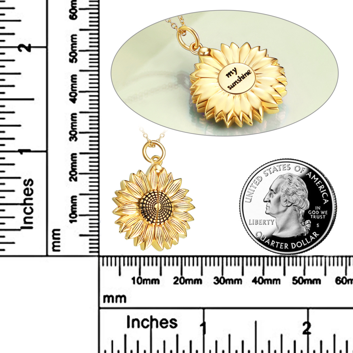 Sterling Silber mit Gelbgold plattiert Sonnenblume & personalisierte Foto personalisierte-5